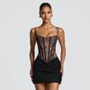 Women Square Neck Lace Print Ruched Spliced Short Dress S‑L 2026 Spring Summer New Arrival