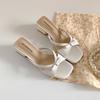 White fairy wind heightened thick heel one-word slippers women's summer wear 2025 new models with skirts French cool slippers