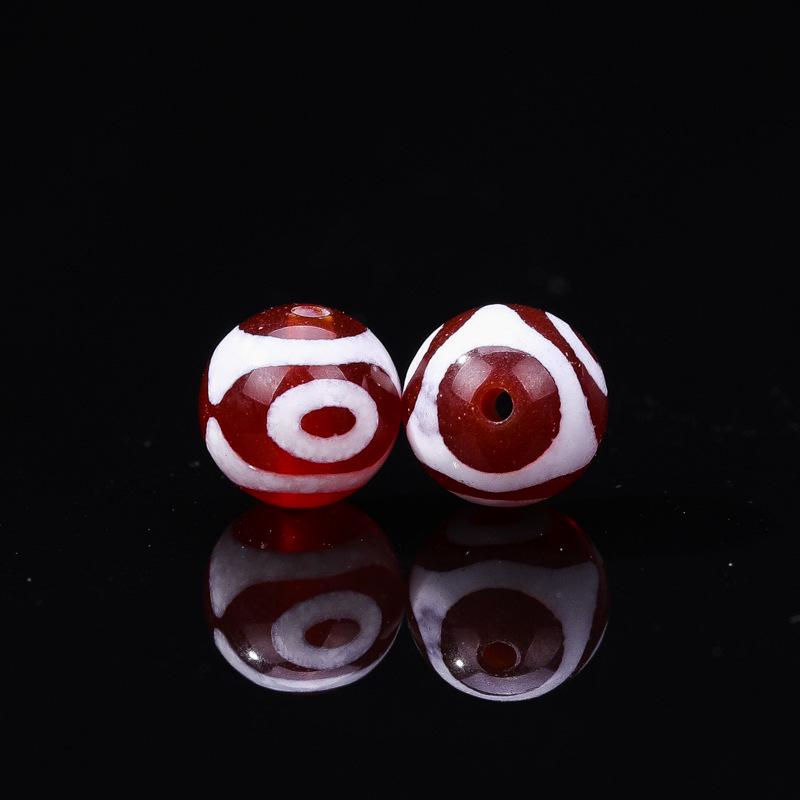 Tibetan Agate Honghong Meat Round Swastika Dzi Beads, Antiqued Weathered Texture for DIY Bracelets & Necklaces
