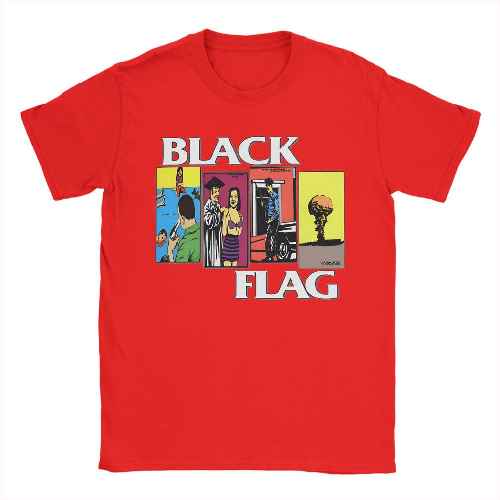 Comics Punk Rock Band T Shirt Men's Cotton Tops Shirts Funny Black Flag O-neck Short Sleeve