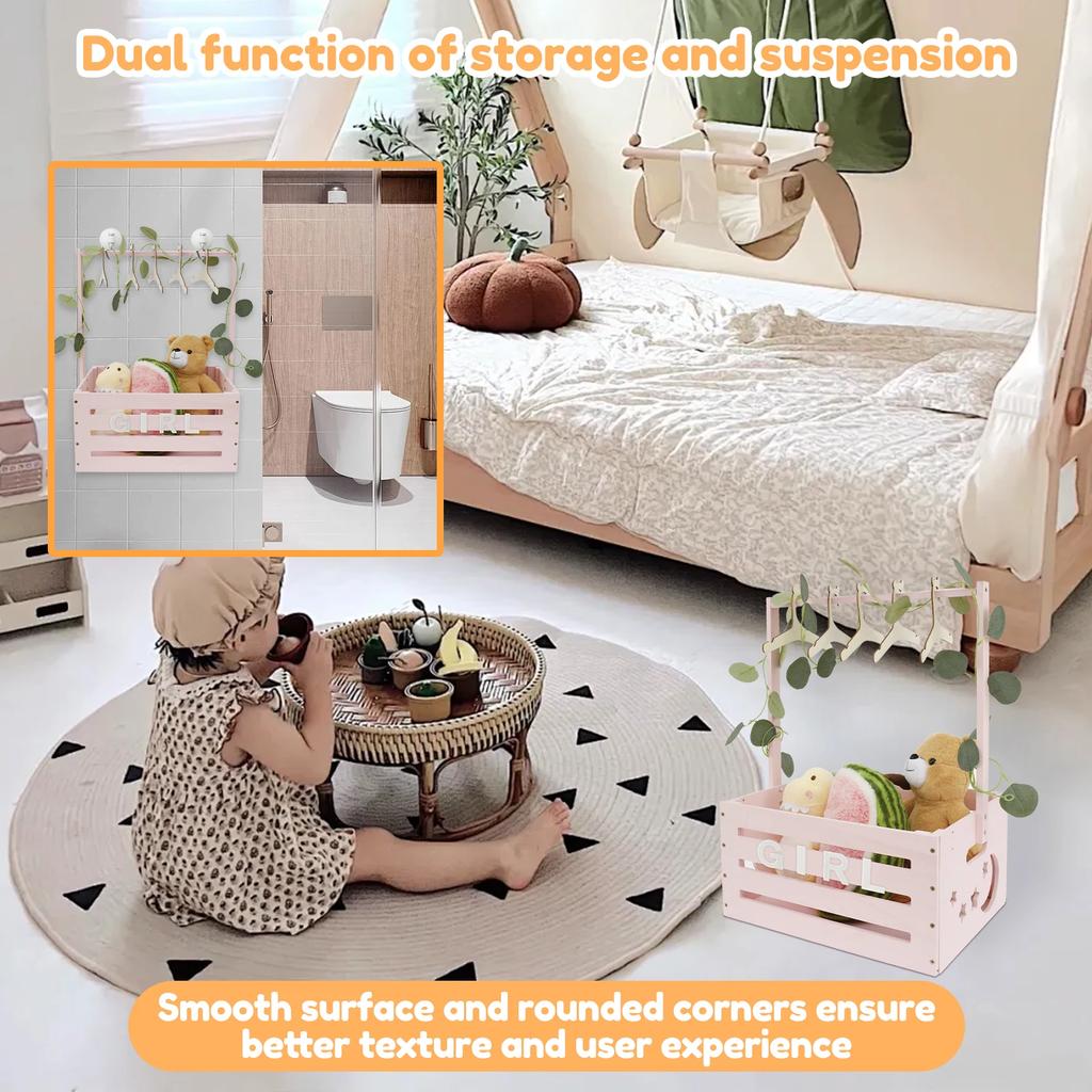 Wooden Baby Shower Crate Closet Baby Basket with Handle Baby Storage Crate Hamper Baby Shower Wooden Gift Crate for New Parent