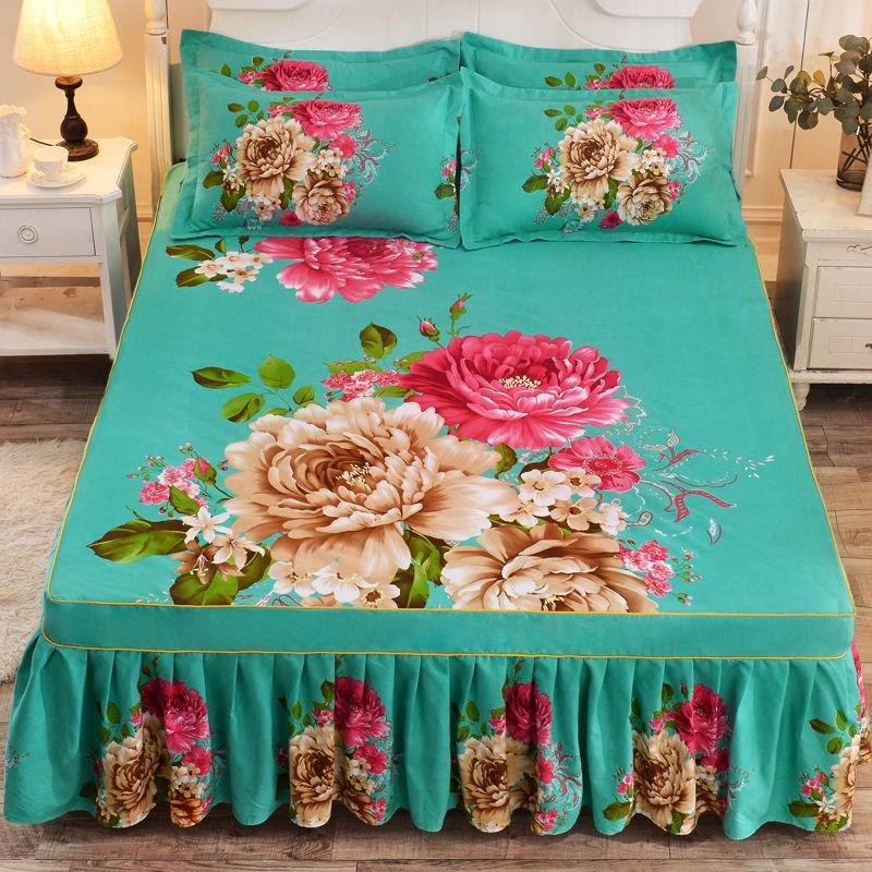 1pc Thickened Sanding Bedspread Soft Non-Slip King Queen Bed Skirt Wedding Fitted Sheet Cover No Pillowcase