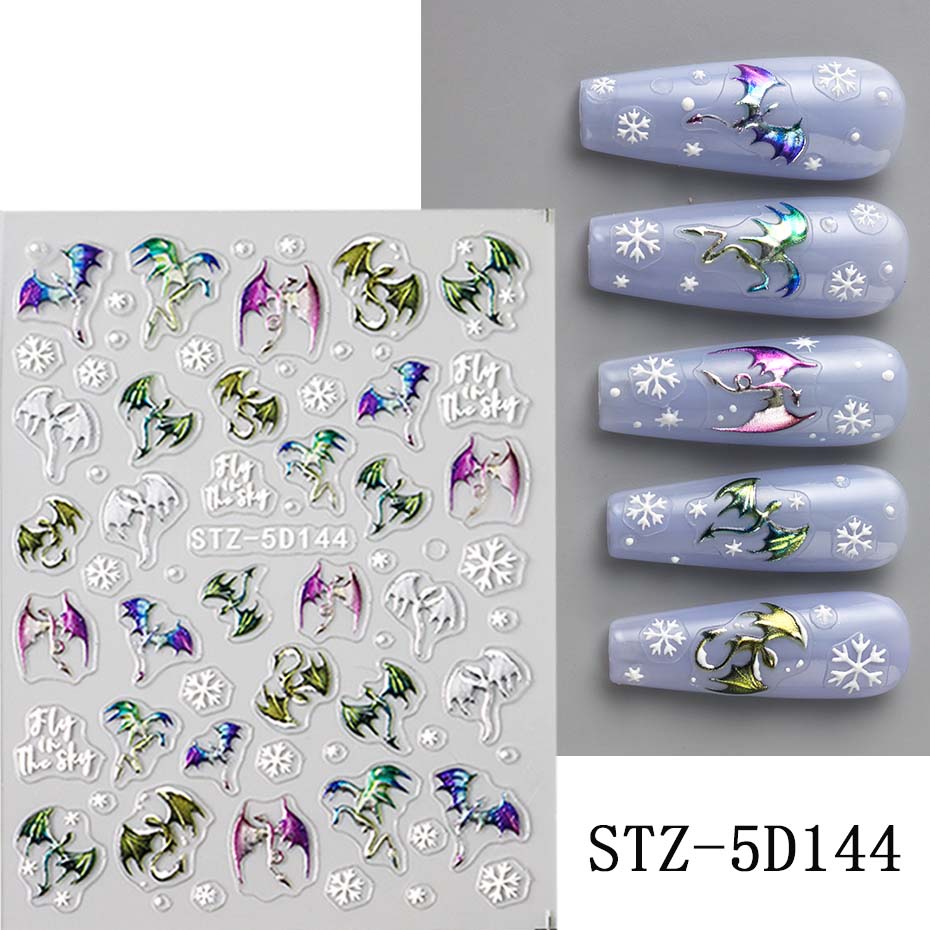 1/2pcs 5D Embossed Metallic Colorful Dragon Nail Stickers Snowflakes Self-Adhesive DIY Nail Decals Sliders Manicure Decorations