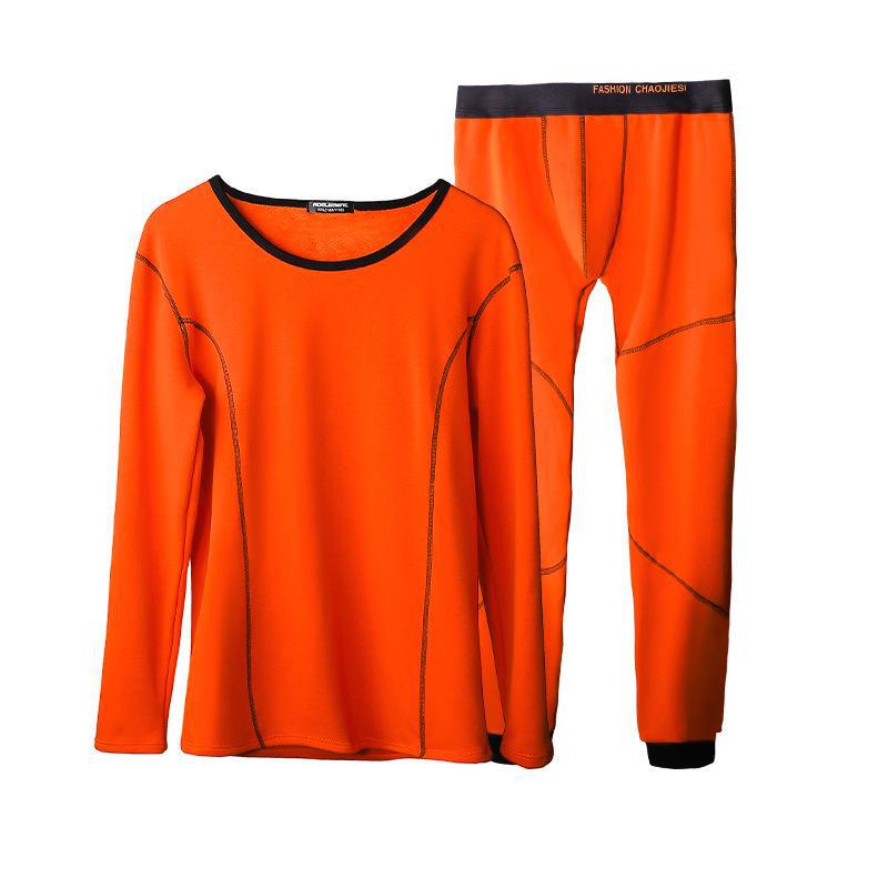 

Мужской комплект термобелья из хлопка - круглый вырез, плюшевая подкладка, удобный зимний базовый слой сверху и снизу. XL оранжевый