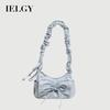 Hot Girl Style Sweet Bowknot Pleated Portable Underarm Bag Fashion One-Shoulder Tote Bag