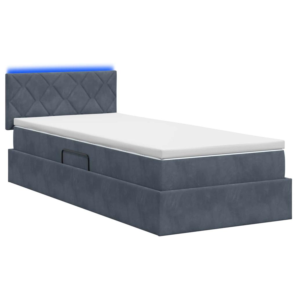 LED Storage Bed with Mattress Dark Grey 90 x 200 cm Velvet