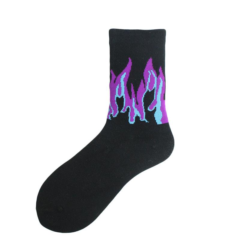 1 Pair Women Fashion Hip Hop Hit Color On Fire Crew Socks Red Flame Blaze Power Torch Hot Warmth Street Skateboard Socks