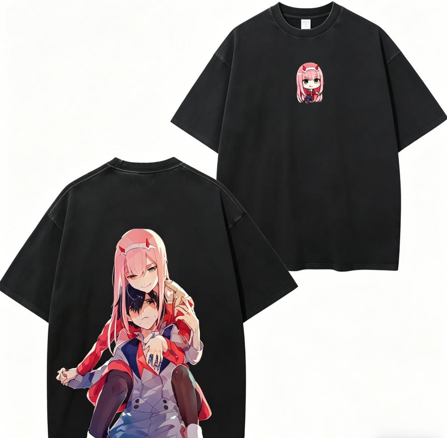 DARLING in the FRANXX Zero Two Anime Lover Washed T-shirt Year round clothing high quality personality Clothes Plus Size Unisex New Model Couples tee