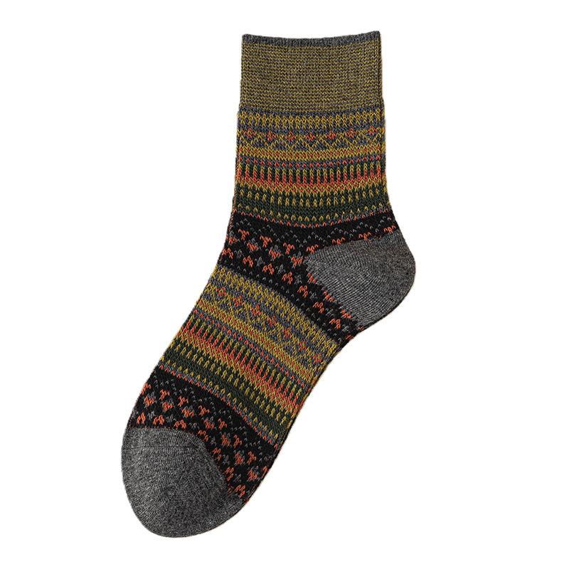 Women's Pair Mid-calf Socks, Retro Ethnic Style Women's Socks, Autumn and Winter Coffee-colored Long Socks