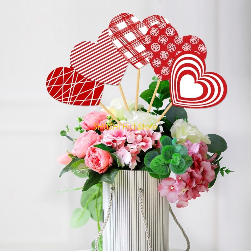 Valentines Party Vase Inserts Ornament 15Pcs Cardstock DIY Decors For Table Centerpieces Floral Arrangement D57B