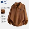 Men's Waffle Knit Long Sleeve Polo Shirt