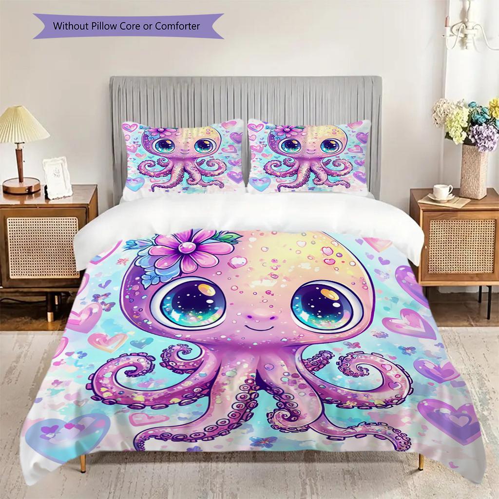 Octopus Pattern Bedding Quilt Set Quilt Cover Pillowcase Home Decoration Birthday Gift (1 * duvet cover + 2 * pillowcase, without core)