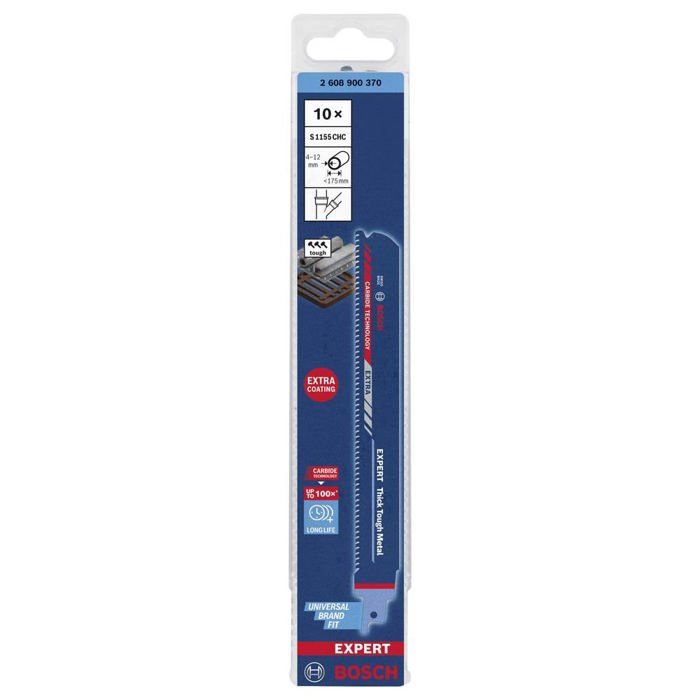 Bosch Accessories 2608900370 EXPERT « Thick Tough Metal » S 1155 lame de scie sabre CHC, 10 pièces Longueur lame de sci