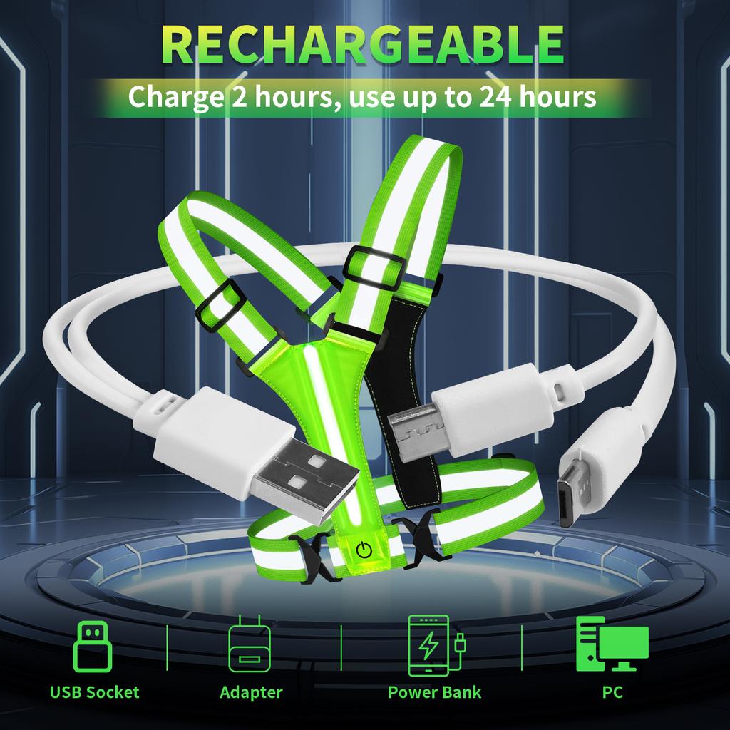 Adjustable LED Reflective Vest Running Gear Running Lights for Runners USB Rechargeable LED Light Up Vest High Visibility