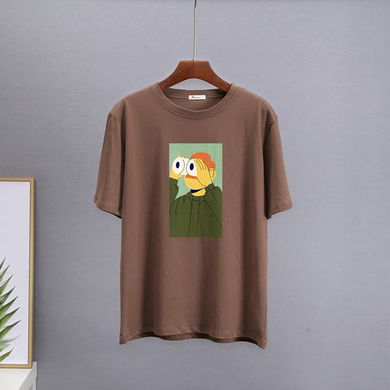 Hirsionsan Nya roliga tecknade T-shirts Kvinnor Kawaii Casual Oversized Tees Par Mjuk bomull O-hals Kvinnliga Grafiska Toppar