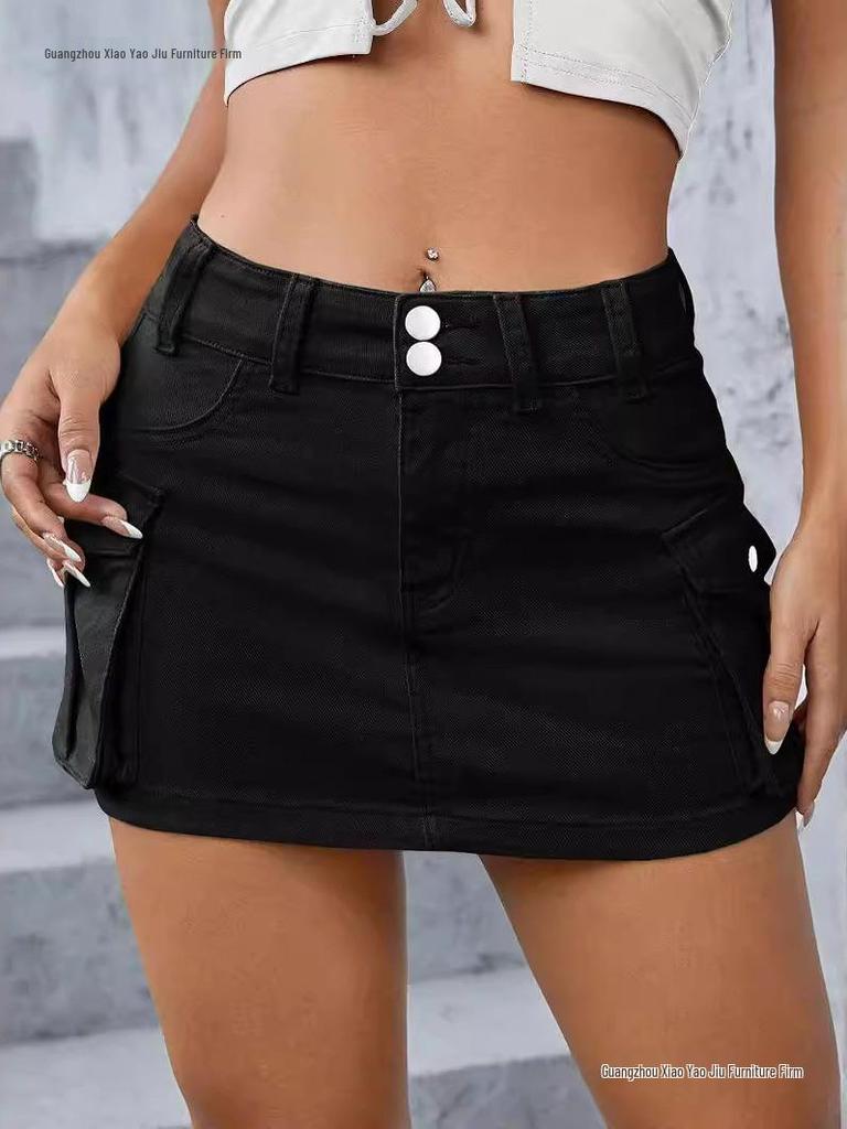 European & American Street Style Low-Waist Slim Fit Solid Color Autumn Skirt for Women