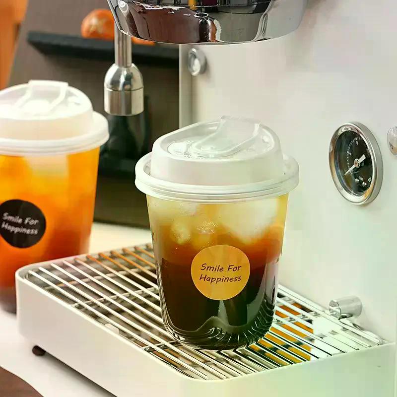 10PCS Transparent Disposable Coffee Cups with Lids U Shape for Hot Drink Milk Tea Takeaway Beverage