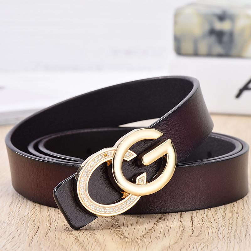Cintura popolare Cintura da donna in vera pelle di mucca Lettera G strass alla moda versatile cintura con fibbia liscia