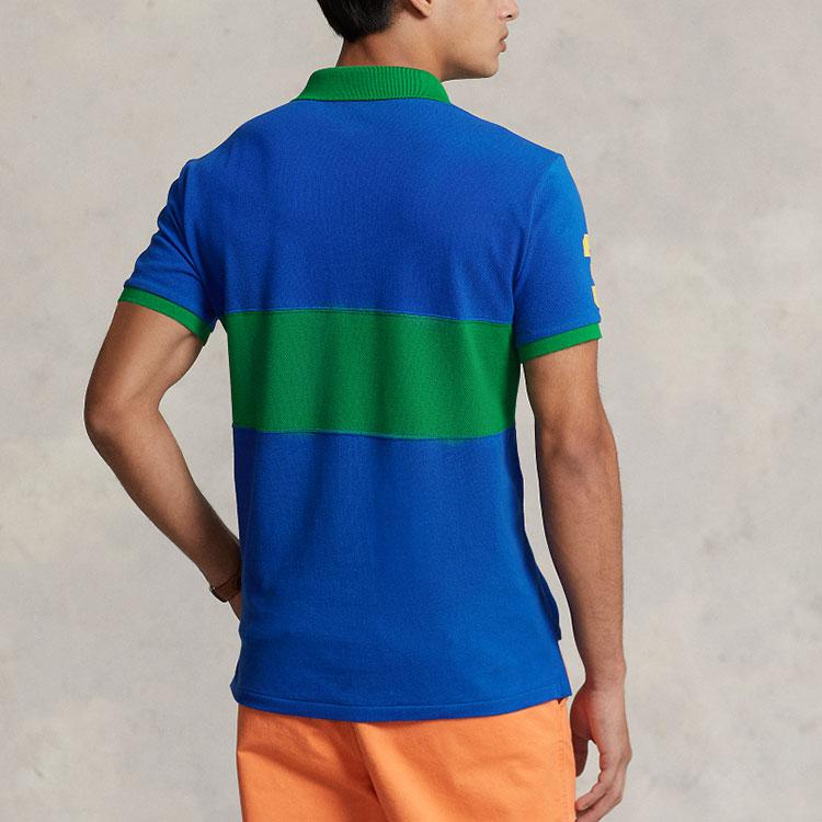 Polo Ralph Lauren Ss23 Wide Stripe Logo Print Cotton Short Sleeve Polo Shirt Men Tops Blue-Green MNPOKNI1N822155-401