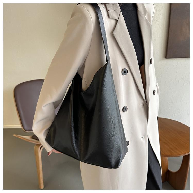 Große Kapazität Faux-Leder-Tragetasche für Damen Stilvolle Eimer-Schulter-Handtasche