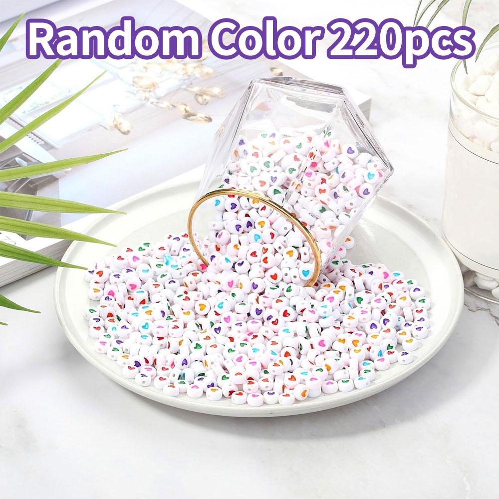110/220/450PCS Acrylic Colored Heart Shaped White Round Bracelet Beads 4x7mm Jewelry Making Bracelet Necklace Heart Beads