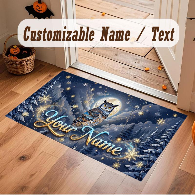 Christmas Winter Theme Crystal Velvet Floor Rug Personalized Custom Name Text Warm Carpet Home Decoration