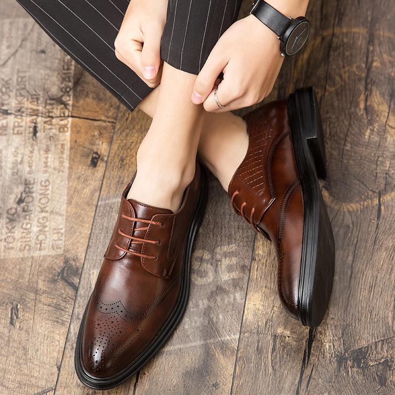 Fashion Men Oxfords High Quality Split Leather Men's Dress Shoes Luxury Brand Driving Shoes Brogue Lace Up Men's Casual Shoes
