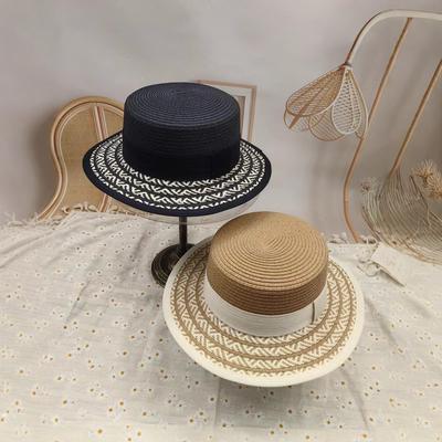 Dell Le European And American Retro Flat-Top Straw Hat Mixed Color Straw Top Hat Niche Fashion Summer Outing Sun Hat