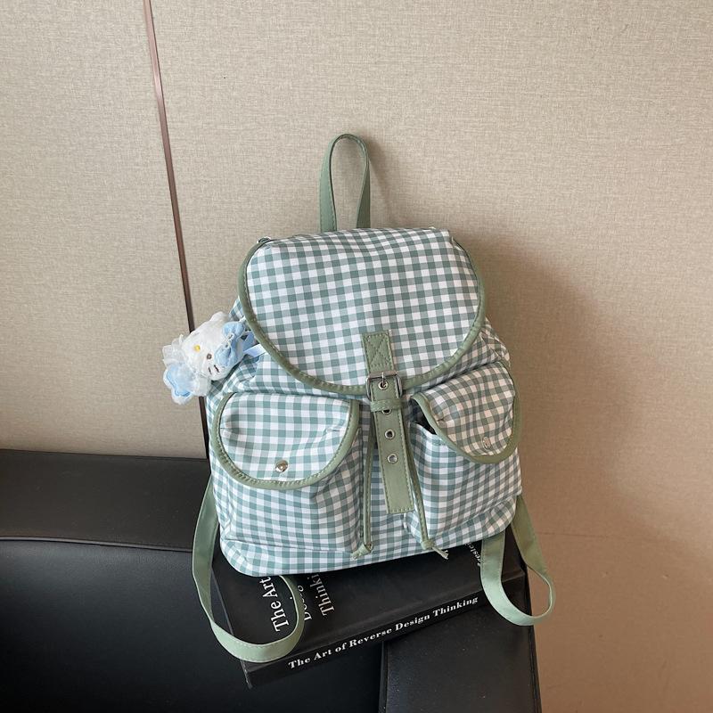 

Повседневная сумка Рюкзак женский большой вместимости 2025 Новый клетчатый холщовый рюкзак Школьная сумка в стиле колледжа зелёный