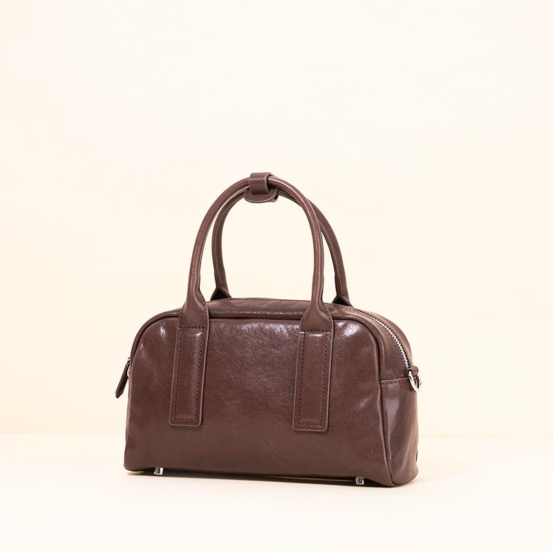 Leather Women'S Bag Bowling Bag Crystal Vegetable Tanned Tire Cowhide Boston Bag Versatile Crossbody Bag