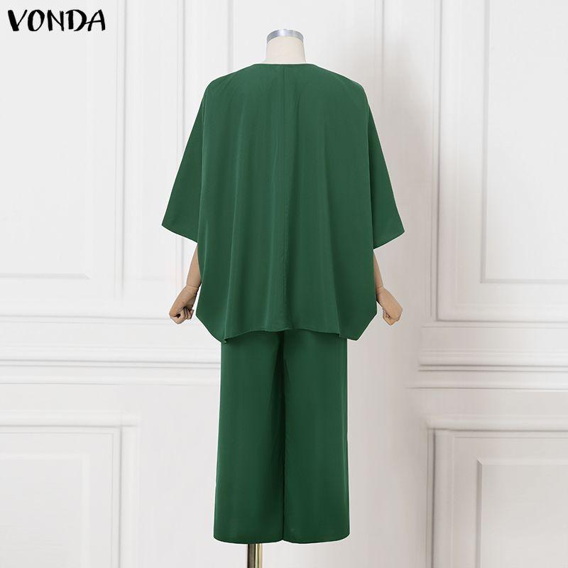 VONDA 2PCS Women Batwing Sleeve Blouse and Pants Casual Oversized Two Picecs Sets
