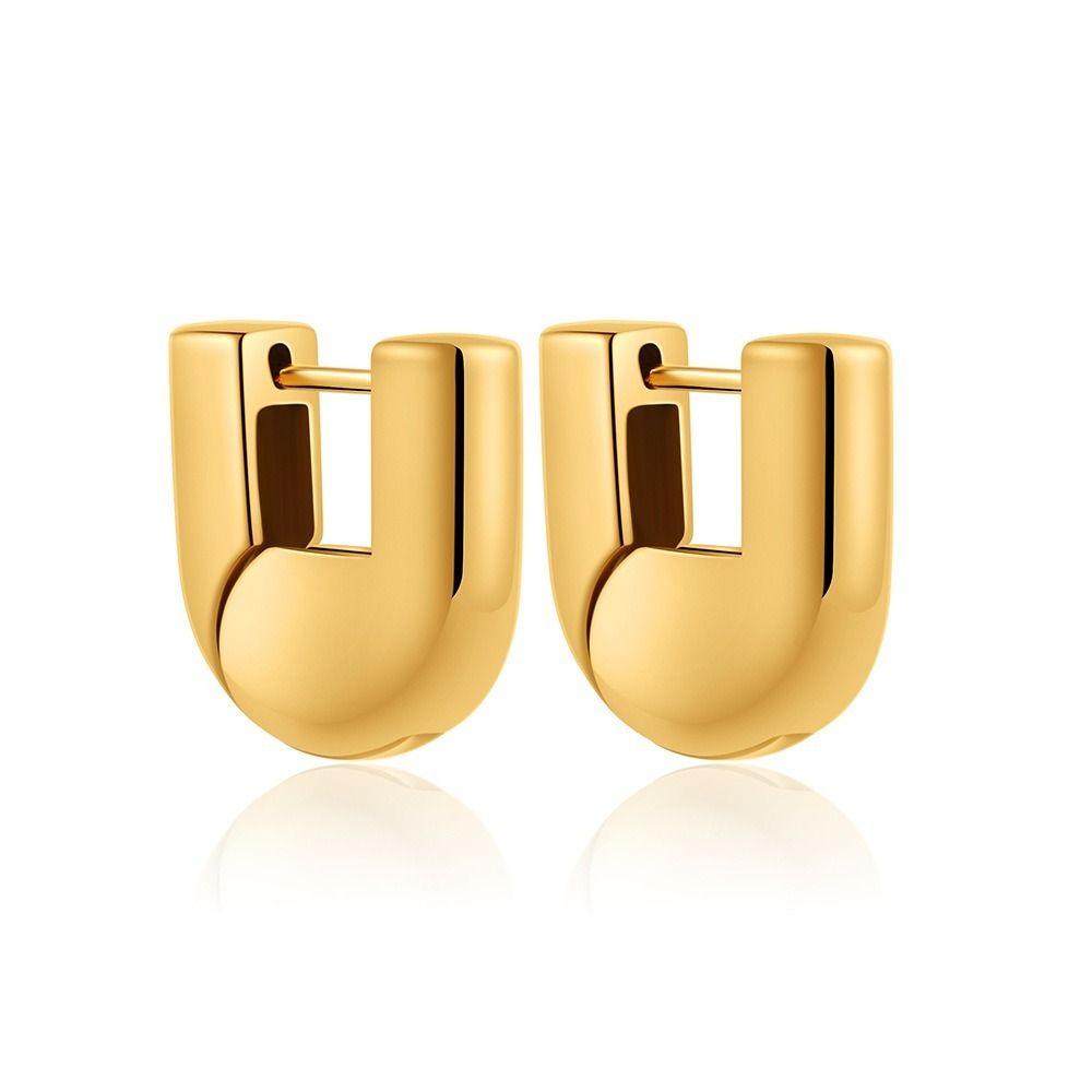 Polished PVD U Shape Hoop Earrings Waterproof Glossy Finish Chunky Hoop Earrings Heavy Design 18K Gold Plated Geometric Earrings