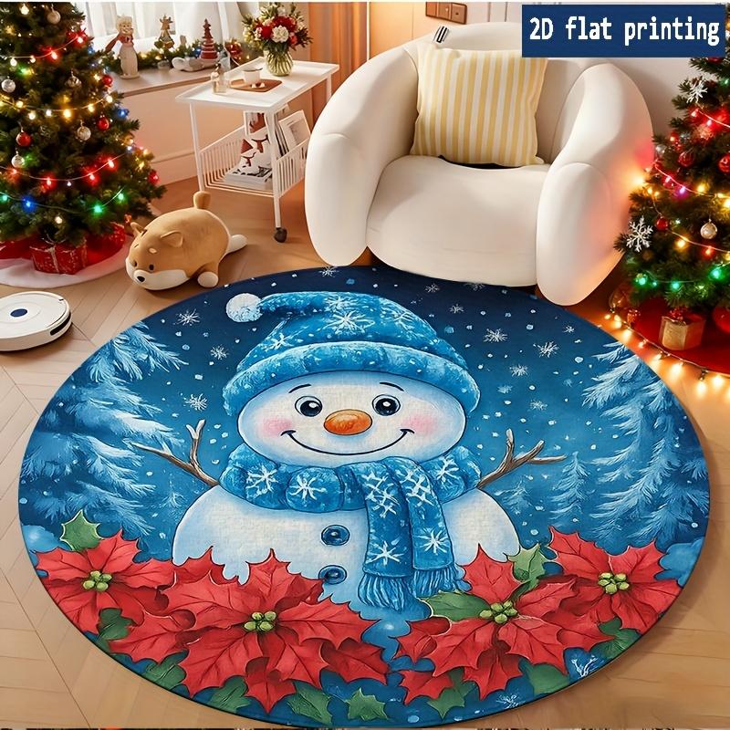 Merry Christmas Santa Snow Village Pine Tree Round Rug for Bedroom Bedside Living Room Sofa Chair Entry Floor Mat Giftbox
