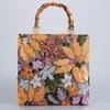 Women's Retro Tote Bag Vintage Pink Embroidery Sequin Bamboo Handle Handbag Elegant Fashion Bag Daily Commute Shopping Travel Bag