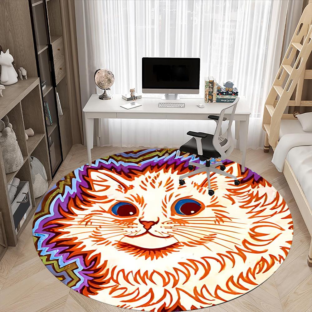 1pc Cat Whiskers Office Round Area Rug, Indoor Mat Suitable For Office, Under Office Chairs Bedroom Living Room Home Decor, Room Deco