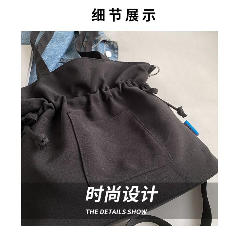Commuting To Work Cross-border Large-capacity Cross-body Tote Bag Women's New Trendy Super Fire Drawstring Single-shoulder Canvas
