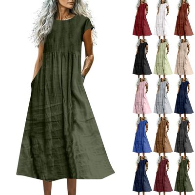 Women's Fashionable Solid-color Cotton And Linen Sleeveless Loose Pocket Dress
