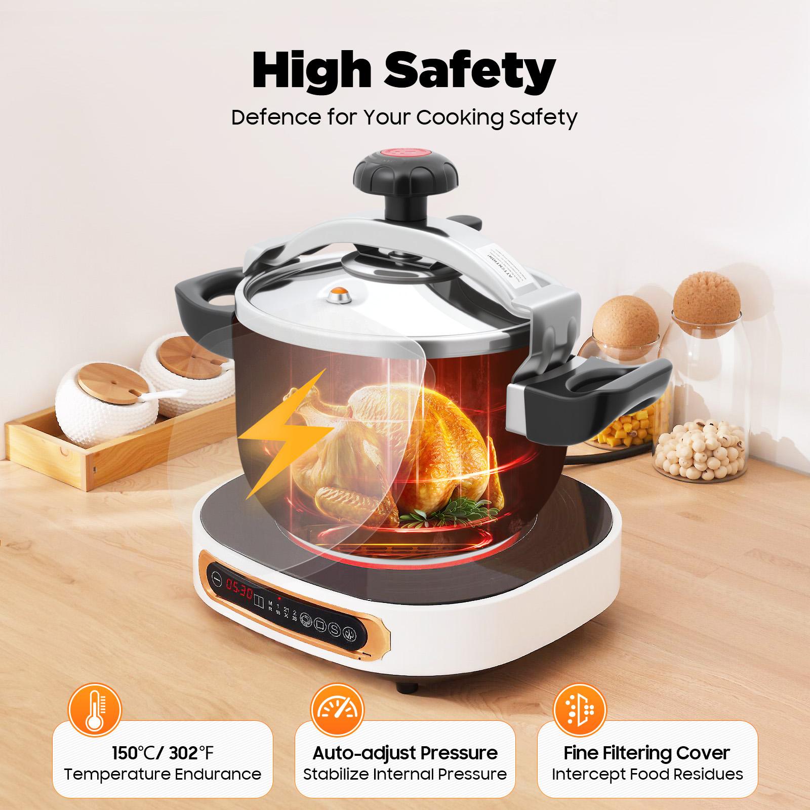 Pressure Cooker 201 Stainless Steel 60Kpa 7L with Heat-resistant Handles Automatic Cylindrical for Open Fire,Electric Stove argento