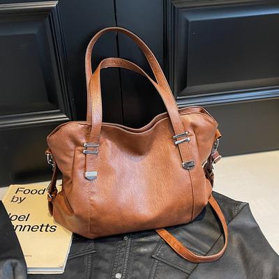 Retro Brand Roomy Shoulder Bag Female Luxury Solid Color Classic Crossbody Bag Large Capacity Style Soft PU Leather Tote Bag