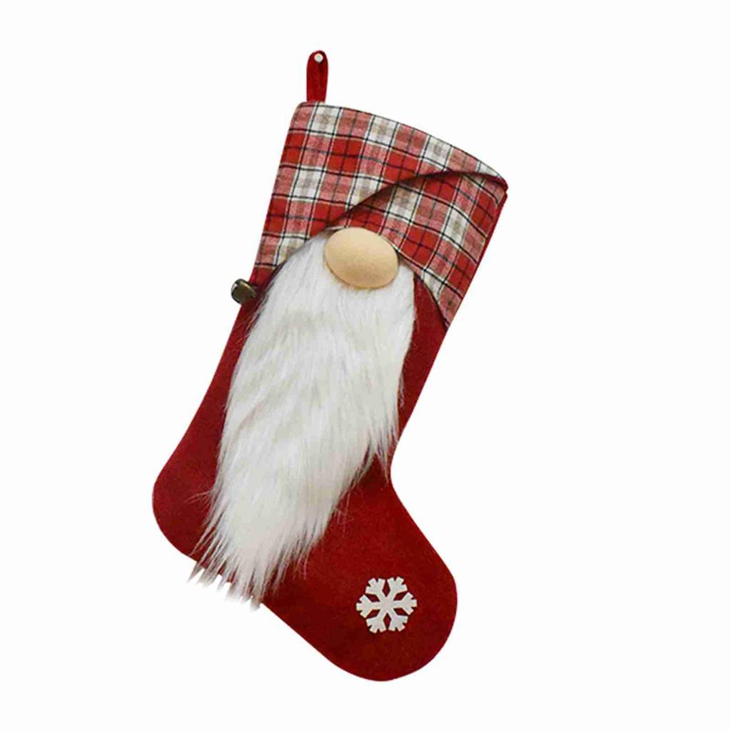 Xmas Stocking Polyester Cute Plaid Xmas Stocking with Hanging Loop for Party Family Gathering