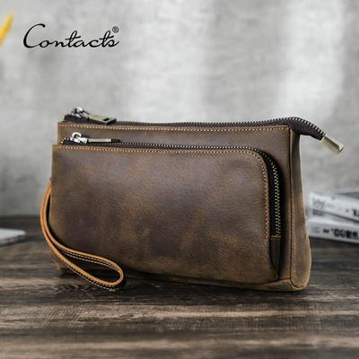 CONTACT'S en cuir véritable hommes pochettes de haute qualité Vintage pochette portefeuilles téléphone sacs portables hommes sacs de voyage