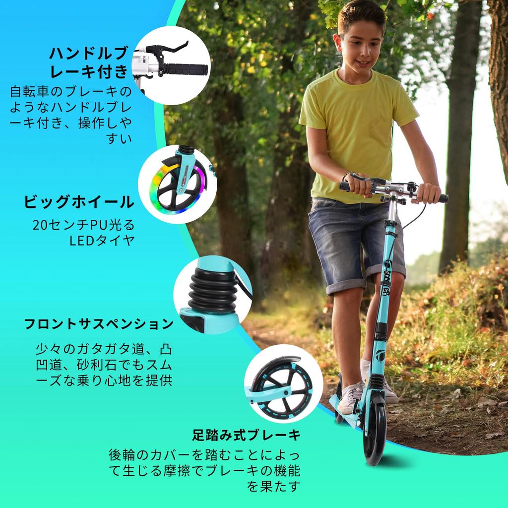 Kickboard Scooter for Kids and Glowing LED Kickboard for Adults and with Handle Three Level Entrance for and Blue Adults, Tires, Children, Foldable,