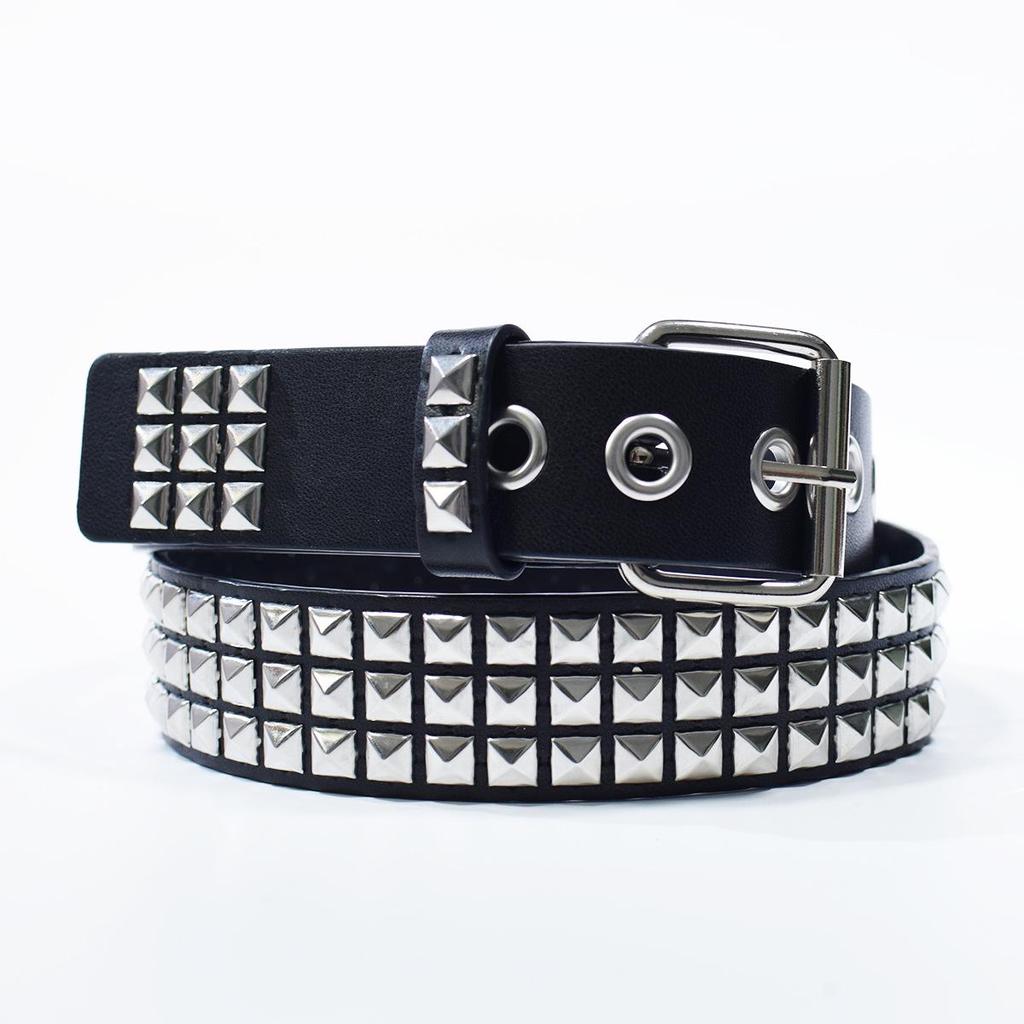 Unisex Square Bead Punk Style Stainless Steel Rivet Hip Hop Belt for Jeans
