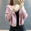 Short Coat  New Women's Long-sleeved Loose Hooded Sweater Early Autumn and Winter Cardigan Thick  Solid Pink Cardigan