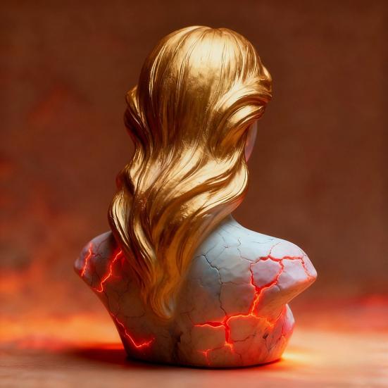 Blazing Maiden Figurine Flame Girl Bust Statue Resin Sculpture Home Office Desktop Artistic Decoration Ornament