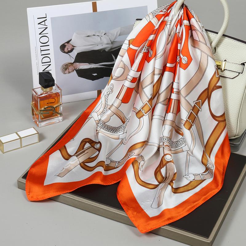 Fashion Luxury Brand 70cm Silk Square Scarf Women Satin Neck Tie Female Hair Bandana Headkerchief Shawl Wrap Hijab Echarpe