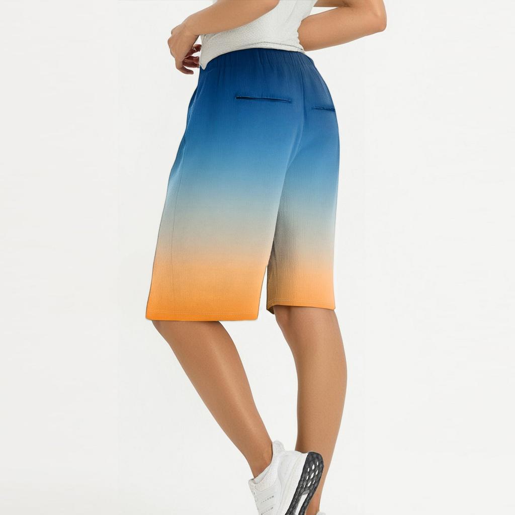 Women's Summer Elasticated Tie Waist Gradient Colour Cotton Linen Loose Shorts