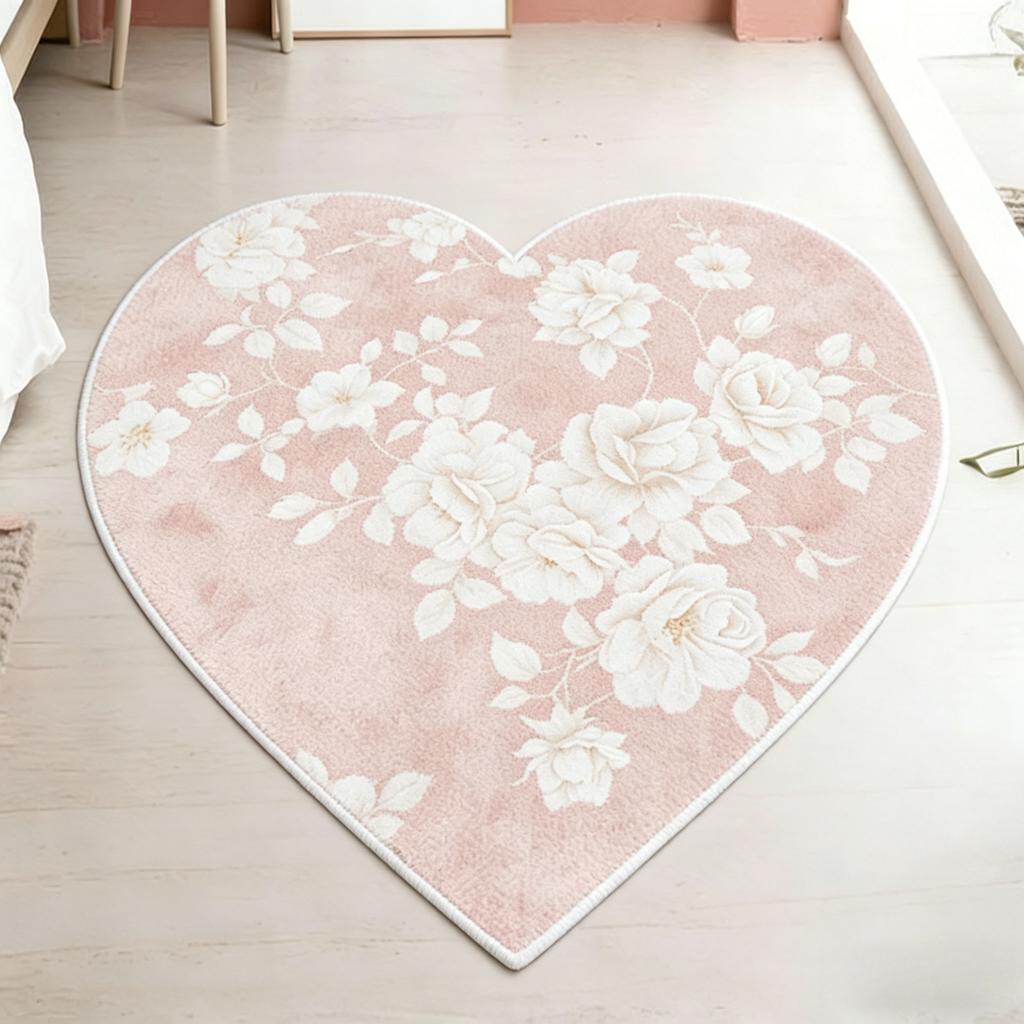 Flower Pattern Bedroom Decor Pink Carpet Home Thick Plush Rug Heart Shape Carpets for Living Room Fluffy Soft Bedside Floor Mat