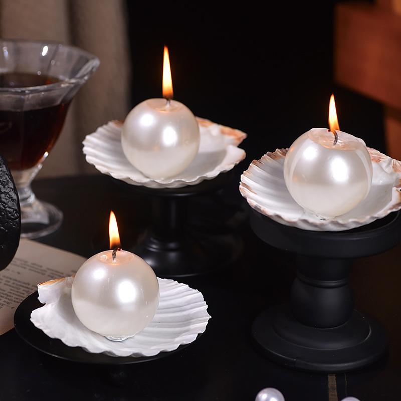 1PC With Shell Tray Dinner Aromatherapy Candles Luxury White Party Pearl Scented Candle Background Props Smokeless Romantic