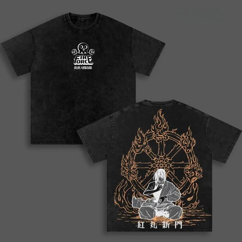 Hot Anime Fire Force Shinmon Benimaru Graphic Tee Men Vintage Clothing Washed Cotton Tshirt Casual T-shirt Harajuku Male T Shirt XXL чёрный
